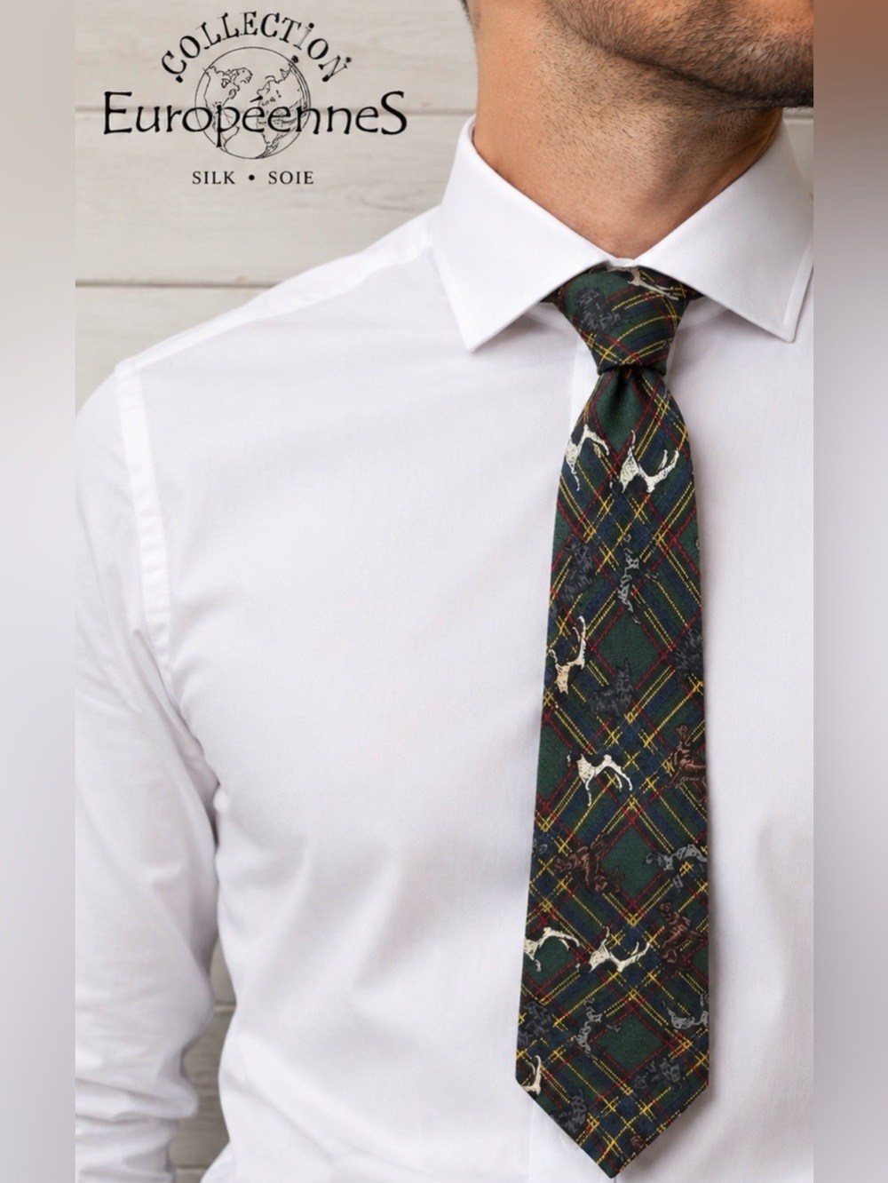 COLLECTION EUROPEENNES Silk Hunting Dogs Plaid Tie